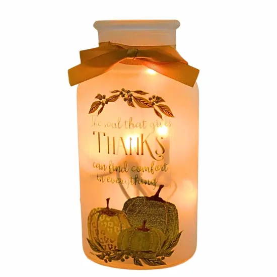 Stony Creek 7.0 Inch Beautiful Bounty Pre-Lit Sm Jar Thanksgiving Lighted Glass Accent , Thanksgiving Decor Autumn Thanksgiving THANKS {1}