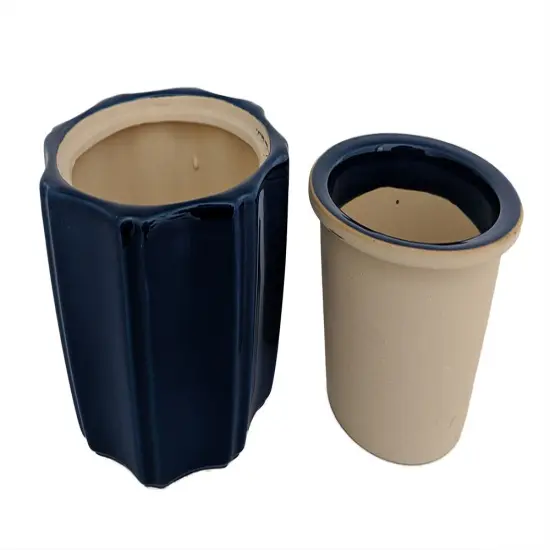 Octagon Self Watering Glazed Ceramic Pot - Blue - 5 1/4 x 4 1/4" {3}