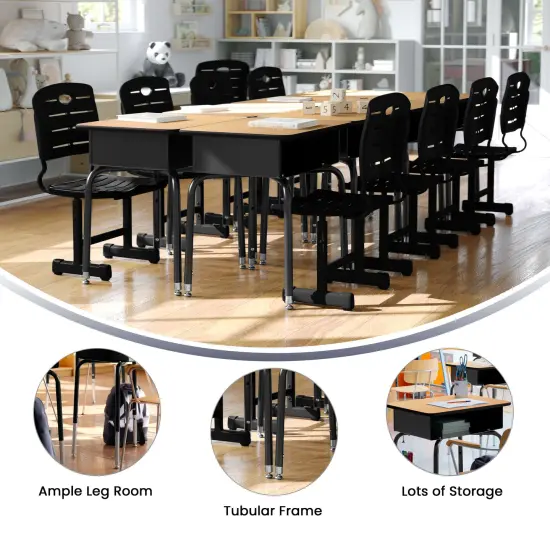 Emma and Oliver Student Desk with Open Front Metal Book Box - School Desk Natural/BlackFrame {4}