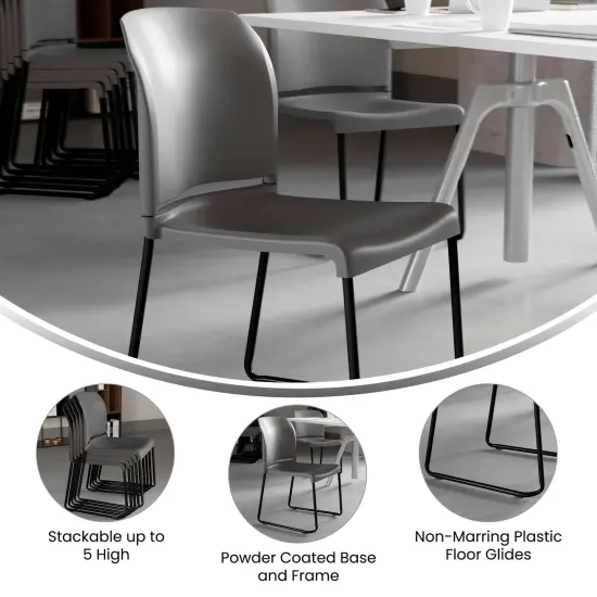 Emma and Oliver Home and Office Guest Chair Full Back Contoured Sled Base Stack Chair Black {10}