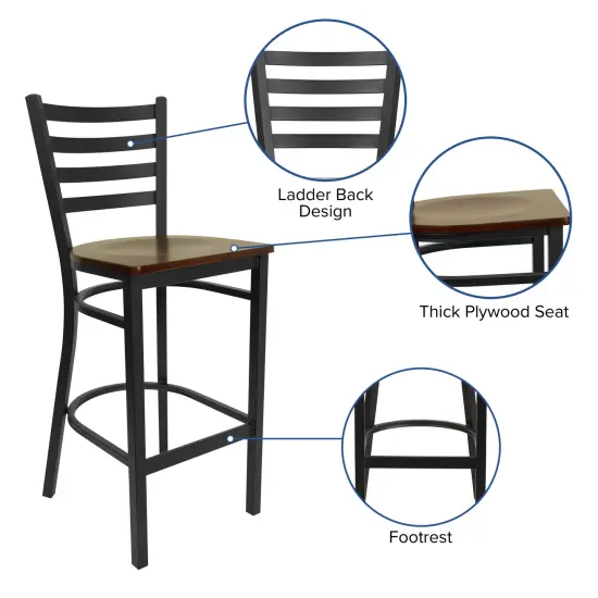 Emma and Oliver 2 Pack Ladder Back Metal Restaurant Barstool Mahogany/BlackMetal {4}