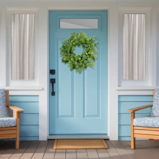 Northlight Seeded Eucalyptus with Sweet Gum Flowers Artificial Spring Wreath - 24" Green {4}