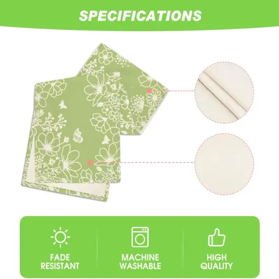 Green Bloom Flowers Butterfly Spring Table Runner, Seasonal Holiday Kitchen Dining Table Decoration for Home Party Indoor 13x72 Inch {5}