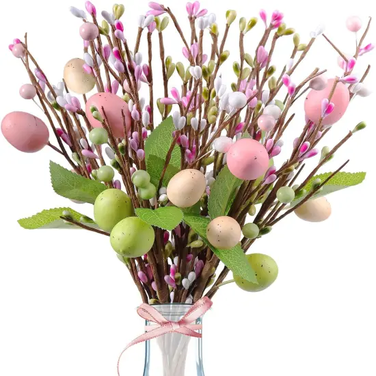 8Pcs Easter Floral Egg Picks, 12.2in Artificial Easter Sprays Picks Spring Floral Stems for Easter Table Centerpiece Party Home Vase Decoration {1}