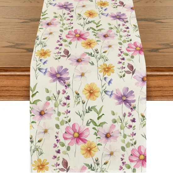 Eucalyptus Flowers Daisy Floral Spring Table Runner, Seasonal Summer Kitchen Dining Table Decoration for Home Party Decor 13x72 Inch {1}