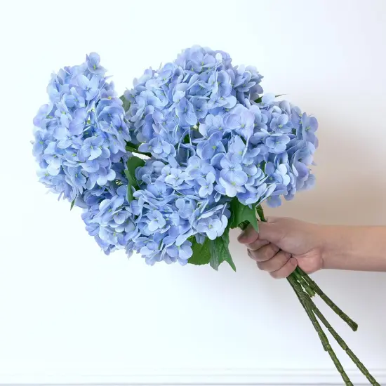 5PCS Hydrangea Artificial Flowers, Real Touch Latex Hydrangeas, Realistic Faux Floral D&eacute;cor for Home Office Wedding Bouquets Centerpieces Party(Blue) {2}