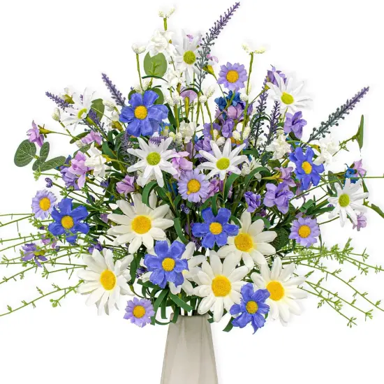 12 PCs Artificial Spring Flowers Blue Rustic Blue and White Artificial Flowers Wildflower Floral Stems with Daffodils Daisy Flower Picks for Vase Table Centerpieces Kitchen Spring Decor {1}