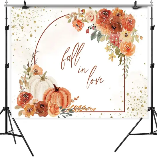 7x5ft Fall in Love Backdrop Pumpkin Floral Wedding Bridal {4}