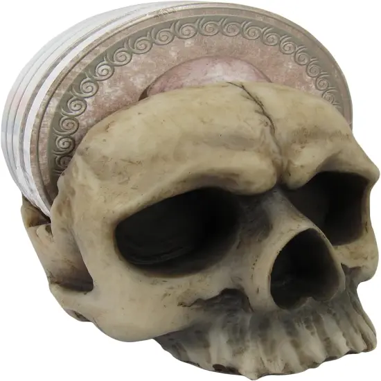 4 Piece Decorative Skull Holder with Drink Absorbent Coasters {2}