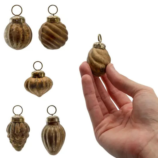 Glass Finial Ornaments 12ct Antiqued Mercury Farmhouse Decor Set Gold {3}