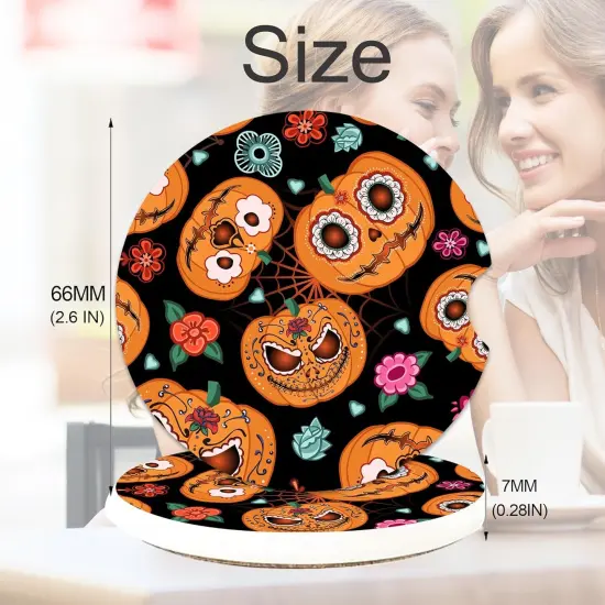 2 Pack Absorbent Ceramic Car Cup Holder Coasters for Drinks,Halloween Spider Web Pumpkin {2}