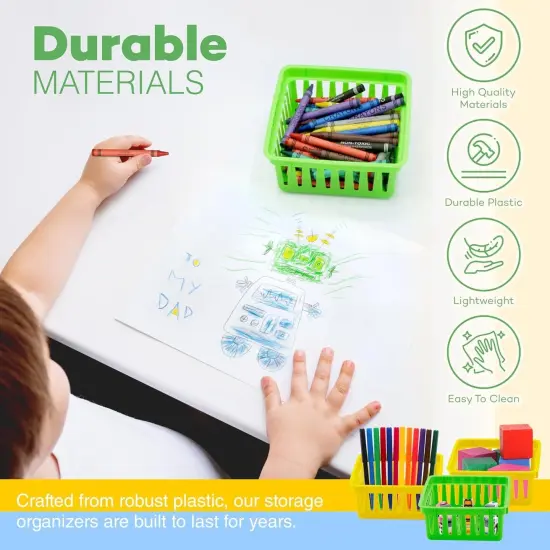 4E's Novelty 12 Pack Small Classroom Storage Baskets, Square 4.5" Sturdy Plastic Colorful Crayon & Pencil Container, Organizer Bins for Desk for Classrooms Supplies, Office, Toy Storage {3}