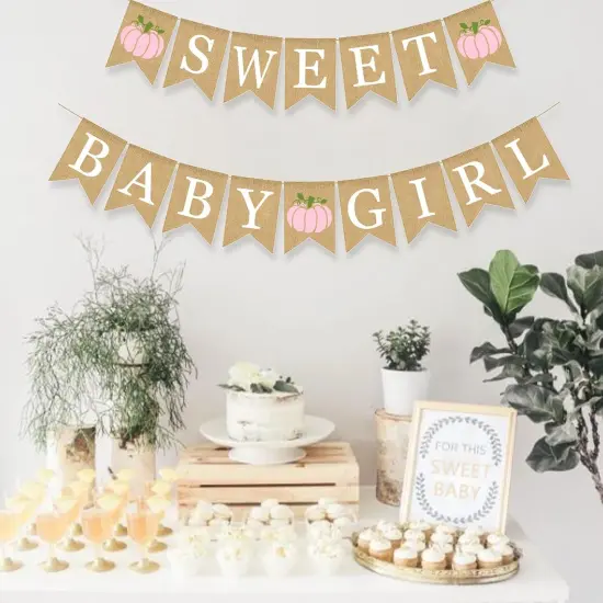 Sweet Pumpkin Baby Shower Banner Fall Theme Welcome Girl Burlap {5}