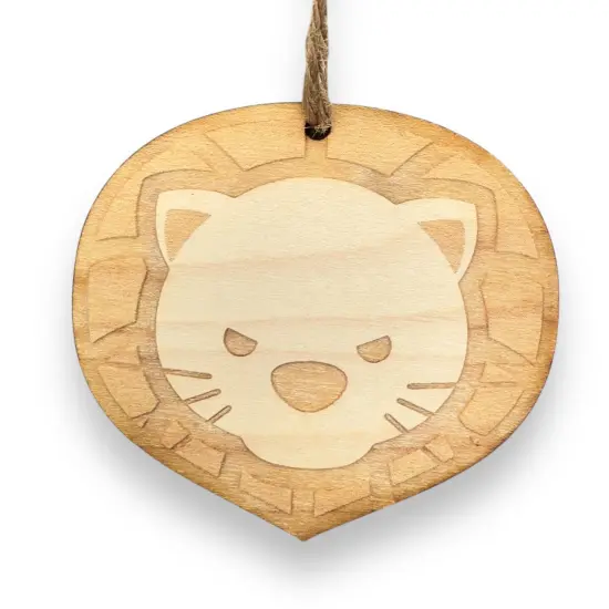Ornament - Cute Lion - Raw Wood 3x2in {1}
