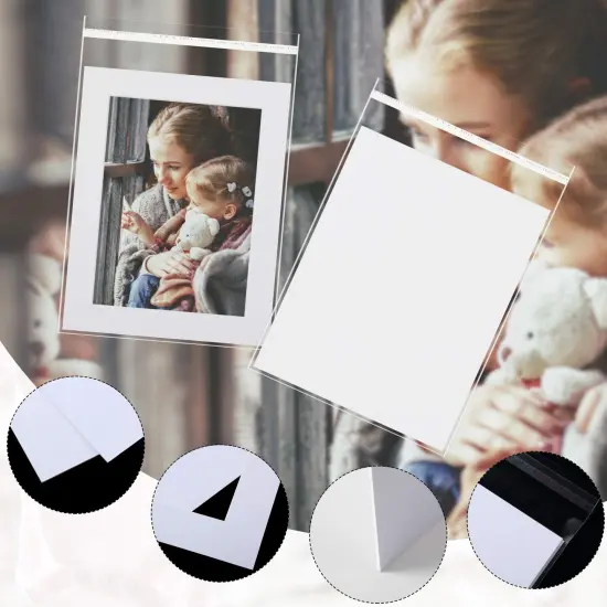 12 Sets White Picture Mat Set, 5" x 7", 8" x 10", 11" x 14" Photo Frame Mattes with White Core Bevel Cutting Mat Board and 20 Transparent Bags for Packaging Photo Picture Artwork {6}