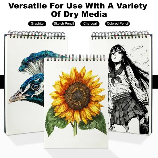 9" x 12" Sketch Book, Top Spiral Sketchbook, 100 Sheets Sketch Pad, (68 lb/100 GSM) Drawing Paper Pad, Drawing Notebook for Kids, Artist Sketchbook for Drawing, Illustration, Art Class Students. {6}