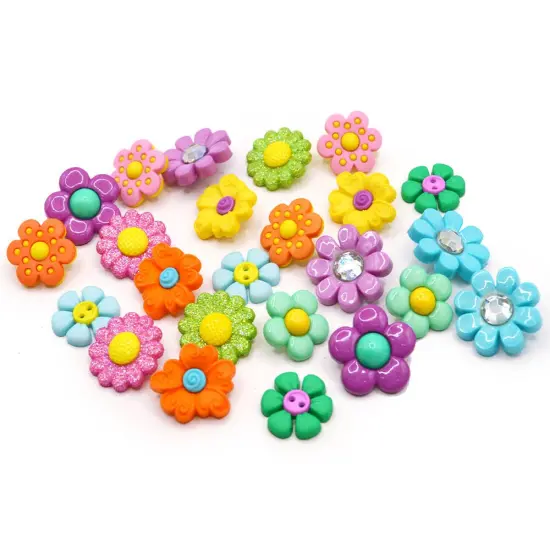 Blooming Beauties Craft Embellishments Multicolored Floral Shank-Back & Sewing Buttons 24pcs {1}