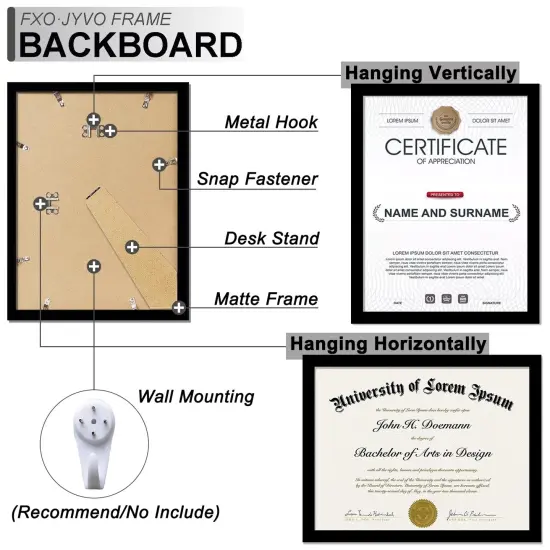 Black 8.5 x 11 Frame Display 8.5 by 11 Document Certificate Diploma Wall and Tabletop - 1 Pack {2}
