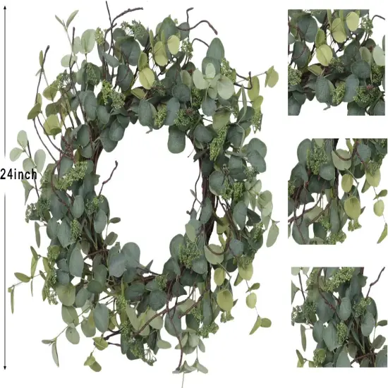 24 Inch Eucalyptus Foliage Wreath Spring Front Door Wreath Green Twigs {2}