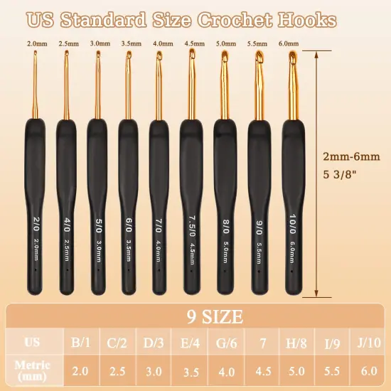 31pcs Crochet Hook Set, Black Gold Crochet Hooks Ergonomic with Grips for Arthritic Hands, Crochet Needles Set with Knitting & Crochet Supplies, Ideal Crochet Gift for Crochet Beginner Lover {2}