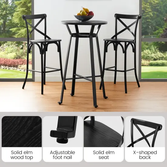 3 Piece Pub Table and Bar Chair Set - Steel Round Bar Table and Bar Chair Set Black {4}