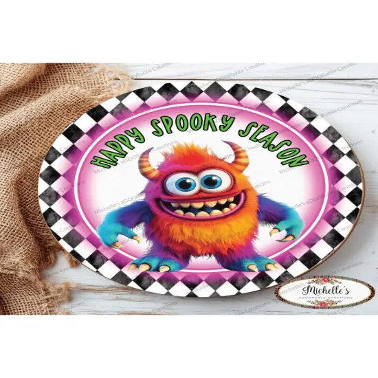 Happy Spooky Season Orange Monster Sign {4}