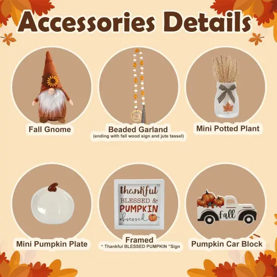 Fall Decorations, 6 PCS Fall Tiered Tray Decor Set {3}