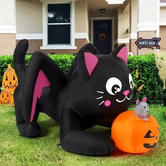 GOOSH 5 FT Halloween Inflatables Cat Blow Up Yard Pumpkin with Built-in LEDs {5}