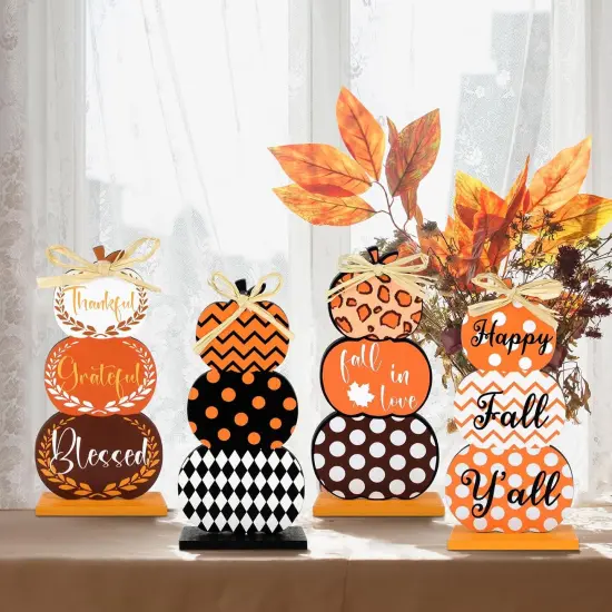 6 Pcs Fall Table Decor Sign Stacked Pumpkins {3}