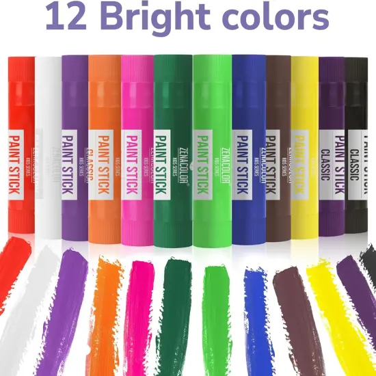 Tempera Paint Sticks - 12 Colors Kids Paints - Non-Toxic Washable Paint Sticks for Kids - Mess Free Quick Drying Art Supplies {2}