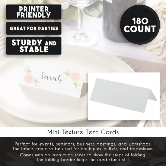Place Cards - 180-Count Mini Tent Cards, Printable Foldover Table Placecards, Seat Assignment for Wedding, Holiday Dinner, Restaurant Reservation, Perforated, 30-Sheet, 1.43 x 3.75 Inches White {4}