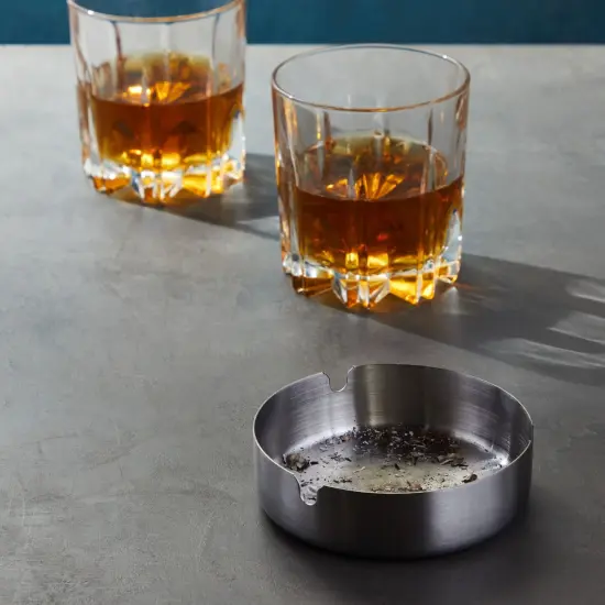 5 Pack Stainless Steel Ashtrays for Cigarettes, Outdoor, Indoor Round Patio Ashtray, 3 Slots Each (4 x 4 x 1.2 In) Silver {2}