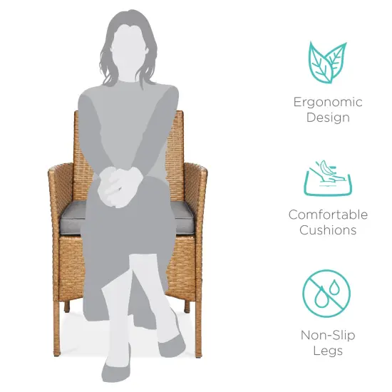 Best Choice Products 3-Piece Outdoor Wicker Conversation Patio Bistro Set, w/ 2 Chairs, Table Natural/Cement Gray {2}