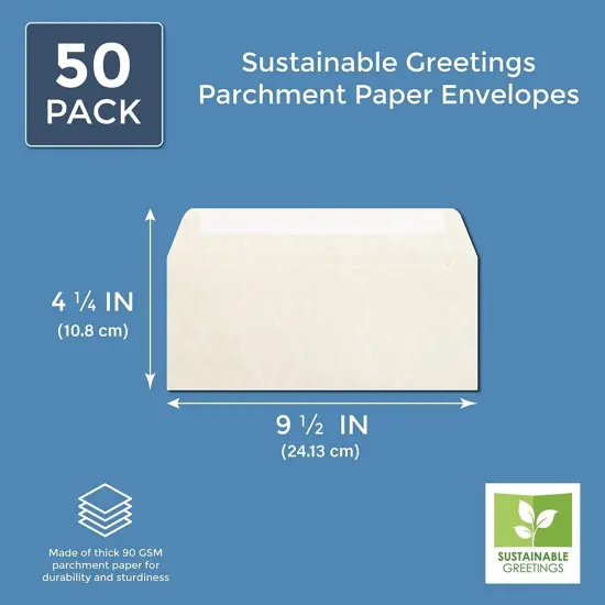 50 Pack #10 Parchment Business Envelopes with Self-Adhesive Strip for Mailing Letters, Invitations (4 1/8 x 9 1/2 In) White {5}