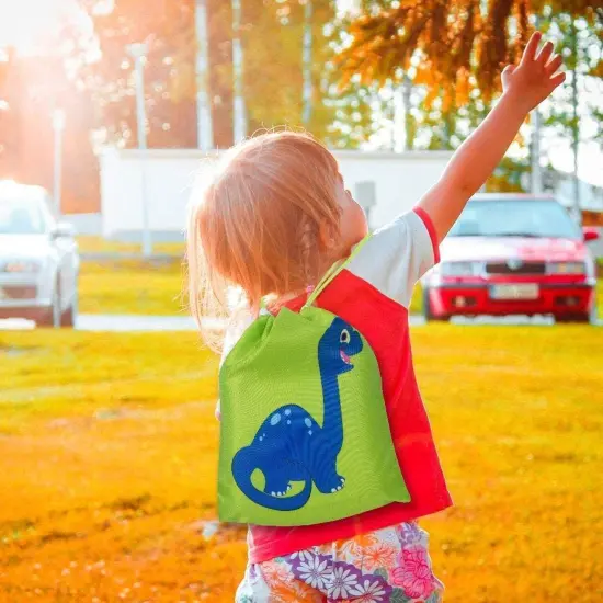 Drawstring Bags - 12-Pack Party Favor Bags for Kids Dinosaur Birthday, 3 Assorted Designs, Goodie Treat Bags, Dino Themed Party Supplies, For Giveaways and Gifts, Green, Red, Yellow, 9.7 x 12 Inches {4}