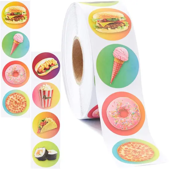 1000 Count Stickers, Assorted Designs Sticker Roll, Fast Food Multicolor {1}