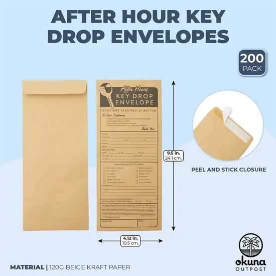 Key Drop Envelopes for After Hours Box, Car Mechanics (4.12 x 9.5 In, 200 Pack) Brown {2}