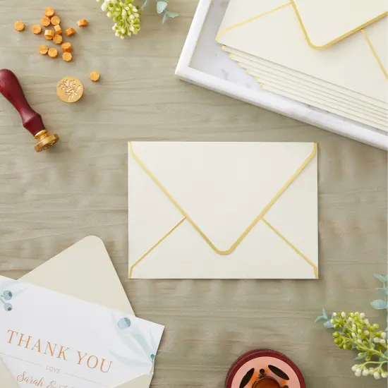 50 Pack 5x7 Ivory Envelopes for Wedding Invitations, A7 Size for Bridal Shower Announcements with Gold Foil Edges {3}