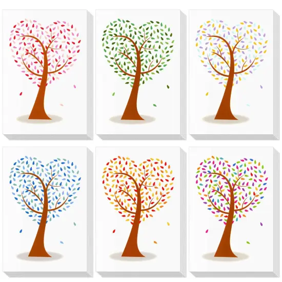 Juvale 48 Pack Heart Shaped Tree Greeting Cards with Envelope, Stationary Blank Notes for Valentine's, Birthday, Thanksgiving, and Holiday Season Brown {1}