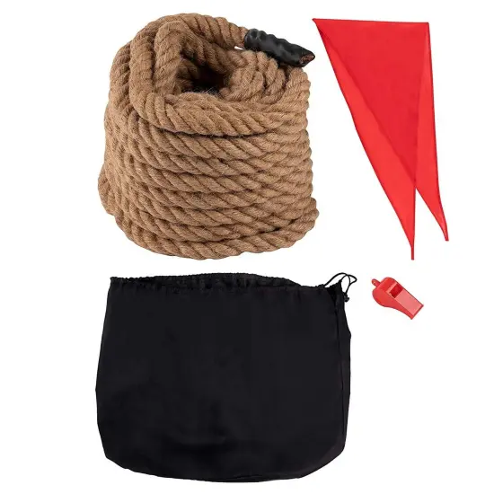 50 Foot Tug of War Rope with Flag for Outdoor Games, Field Day, Summer Camp, Family Reunion, Team Building Activities (Brown) {1}