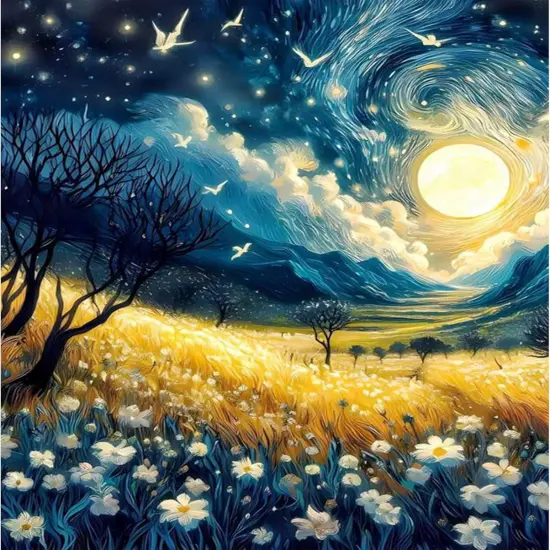 Paint by Numbers Kit for Adults Beginner, Abstract Starry Sky Flowers Adult Paint by Number Kits on Canvas without Frame, Moon Landscape Acrylic Oil Paint by Numbers for Home Decor Gift 16&rdquo; W x 20&rdquo;L {1}