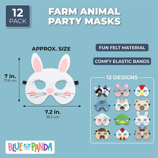 BLUE PANDA 12 Pack Felt Farm Animal Masks for Kids Ages 3-14 &ndash; Jungle Safari Dress Up Masks for Birthday Parties, Classroom Rewards, Halloween Costumes, and Pretend Play (7x7.2 In) Multicolor {2}