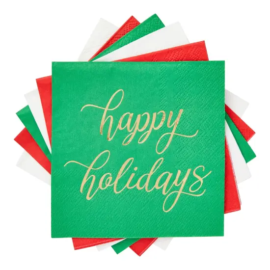 102-Pack Christmas Napkins, 3-Ply Disposable Paper Tableware for Holiday Party Supplies, Beverages, Cocktails, Table Decorations, Gold Foil Design, 3 Colors (5x5 In) Multicolor {6}