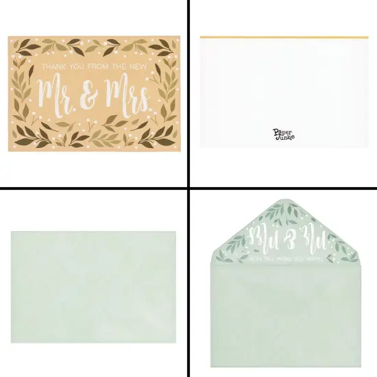 48 Pack From the New Mr and Mrs Wedding Thank You Cards with Teal Envelopes Included (4x6 in) Brown {6}