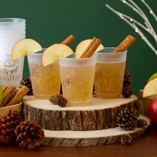 Sparkle and Bash 16 Pack Thanksgiving Plastic Cups, 16 oz Disposable Clear Tumblers - Let's Get Basted Gold Foil Design - Friendsgiving Holiday Party Supplies {2}