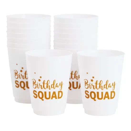 16 Pack Reusable Happy Birthday Party Cups for Women, Birthday Squad Plastic Tumblers for Adults (White, 16 oz, 4.25 x 3.5 Inches) {1}