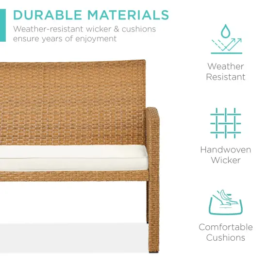 Best Choice Products 4-Piece Outdoor Wicker Patio Conversation Furniture Set w/ Table, Cushions Natural/Ivory {3}