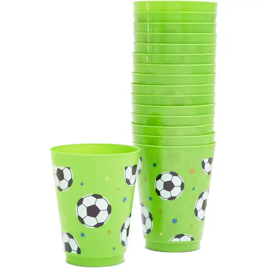 16 Pack Plastic Soccer Cups for Kids, Sports Party Favors for Birthday Party Supplies (16 oz) Multicolor {6}