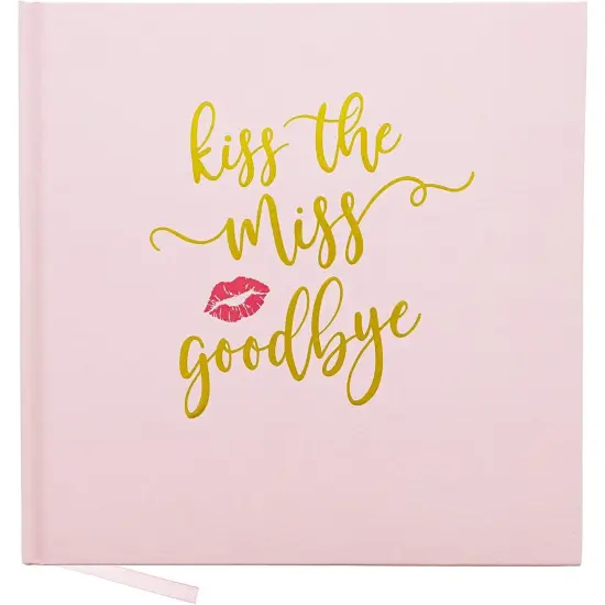 Kiss the Miss Goodbye, Bachelorette Party Notebook Keepsake (8.3 x 8.3 In, Pink) {1}