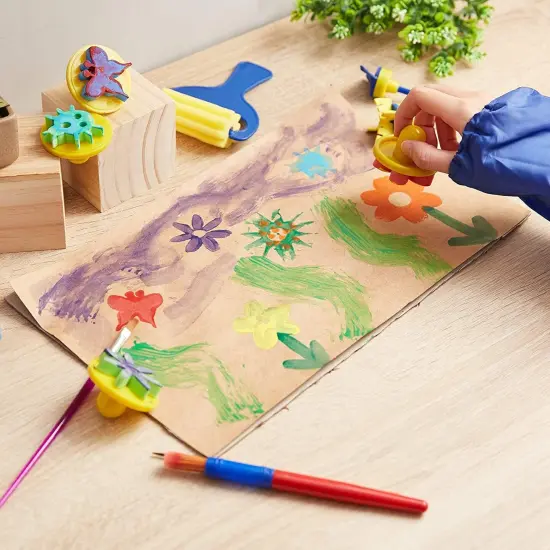 36 Piece Kids Painting Kit for Arts and Crafts with Foam Paint Brushes, Rollers and Stamps Multicolor {3}